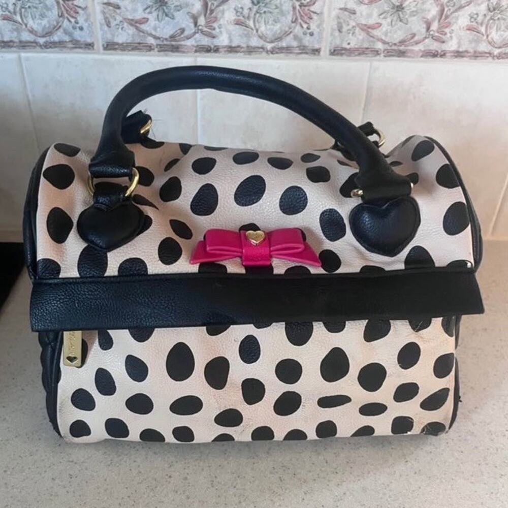 Betsey Johnson Polka Dot Insulated Zip Lunch Bag Top Handle Faux Leather